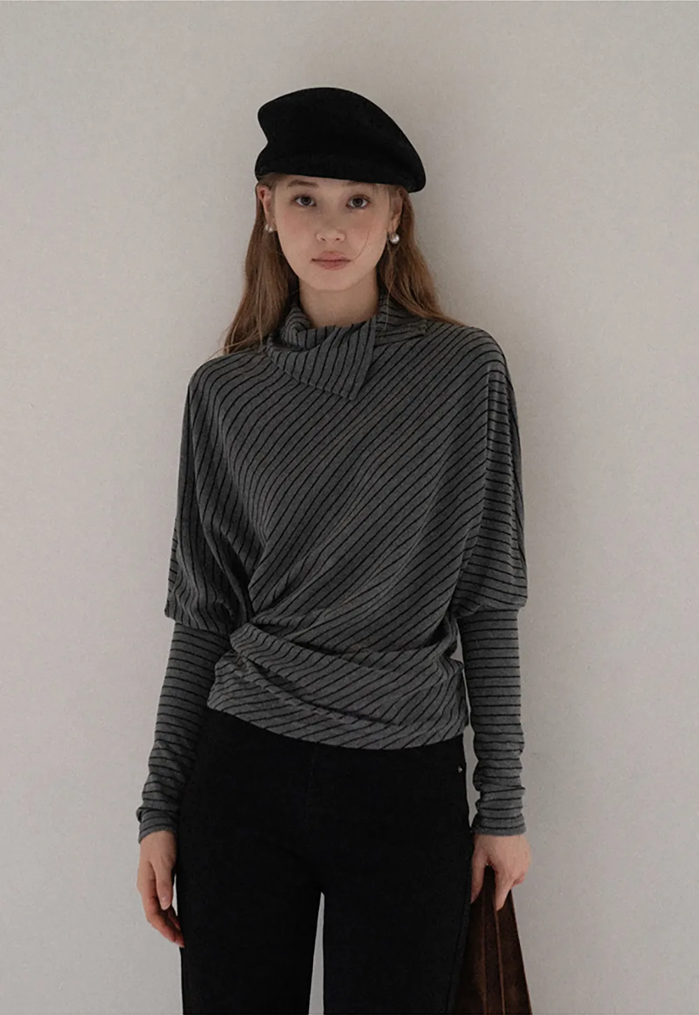 Striped High Neck Relaxed Fit Top