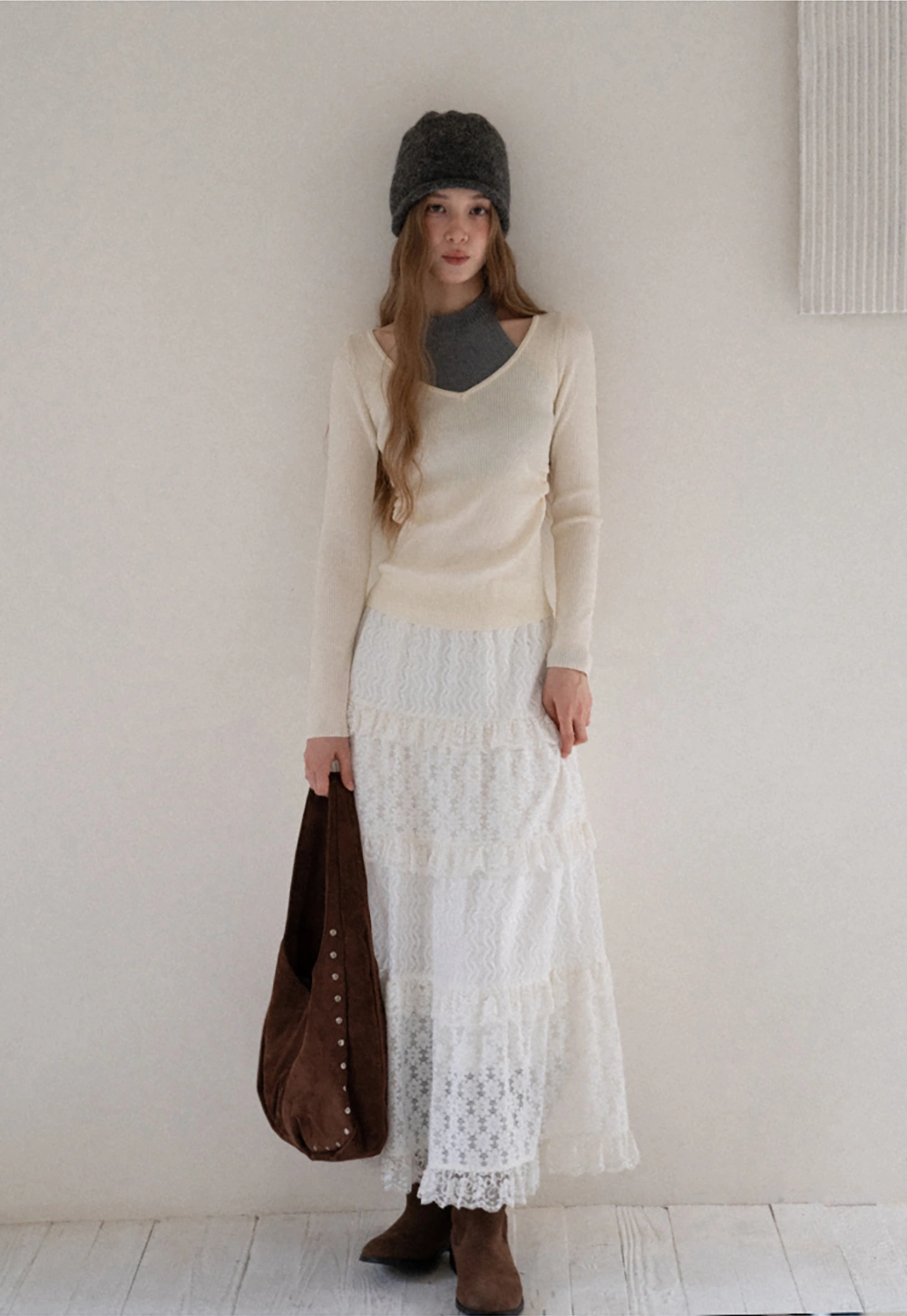 Women Cut Out High Neck Knit Pullover Slim Fit