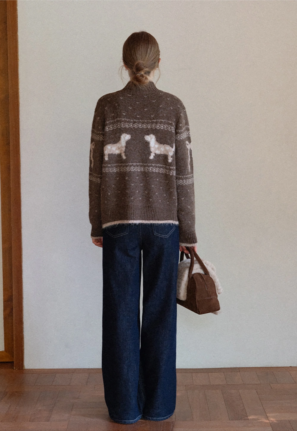 Dog Pattern Knit Cardigan