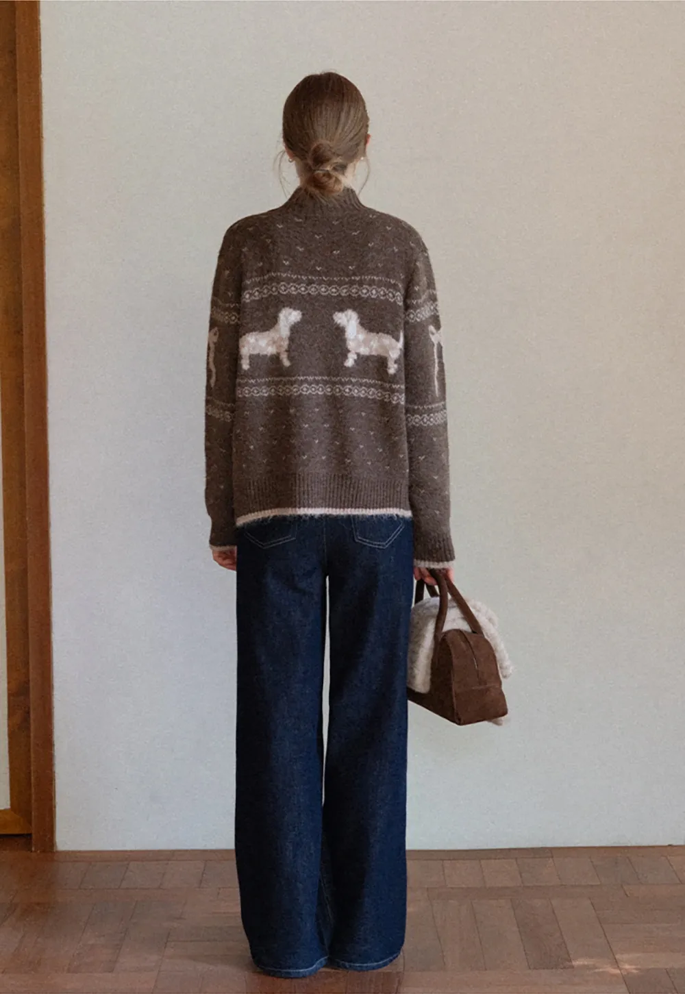 Dog Pattern Knit Cardigan