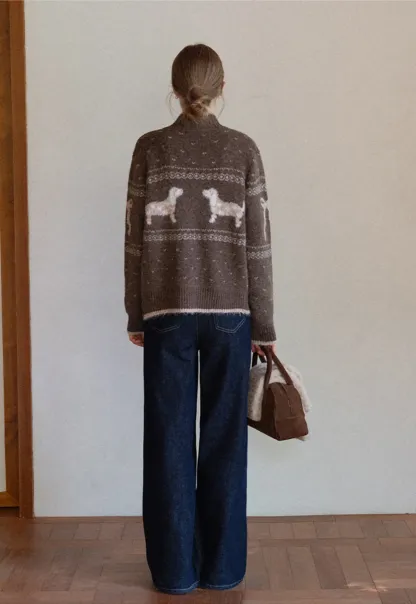 Dog Pattern Knit Cardigan