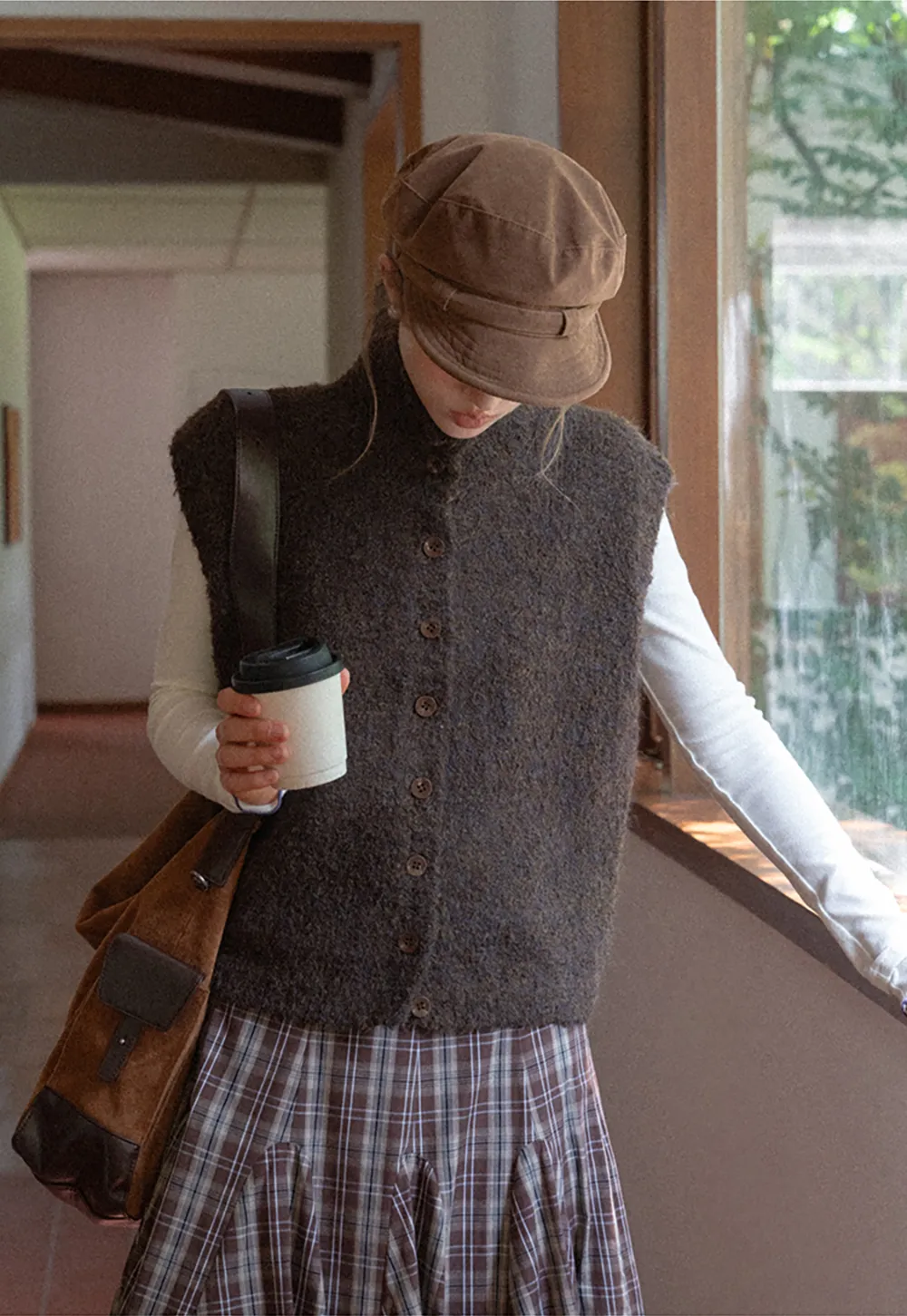 Button-Up Knit Vest with Collar
