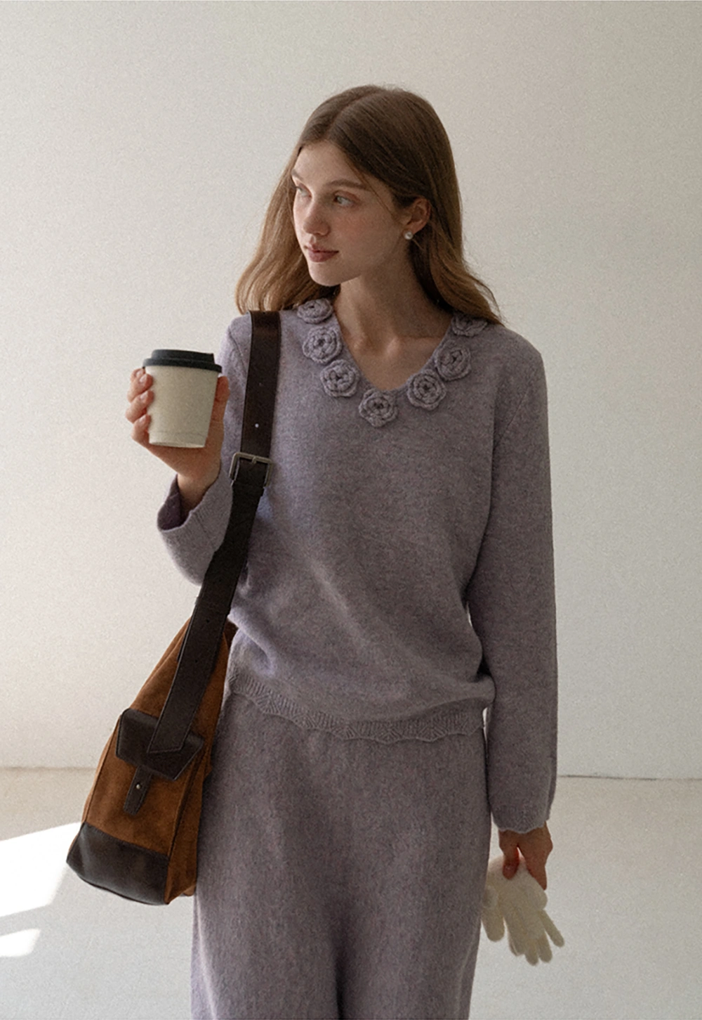 Womens Knitwear Set Long Sleeve Top Skirt