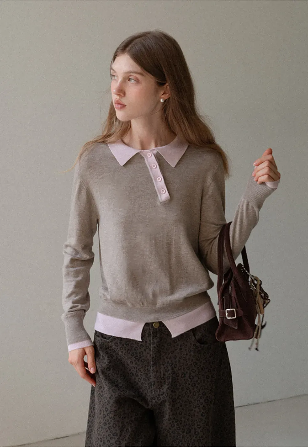 Contrast Collar Knit Top