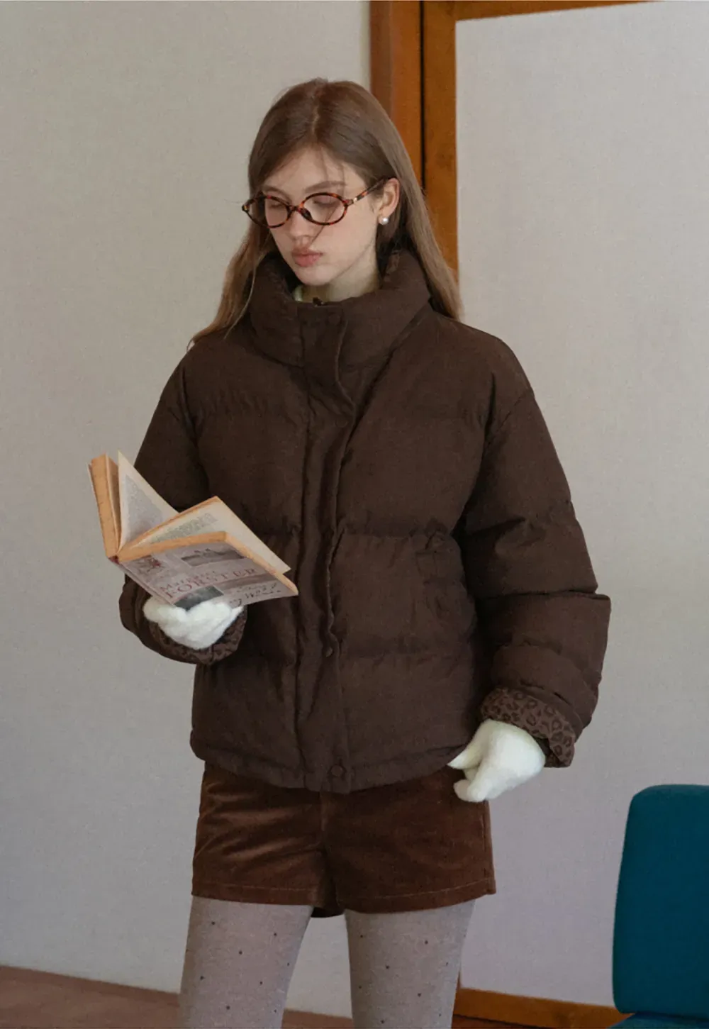 Short Puffer Jacket with High Neck