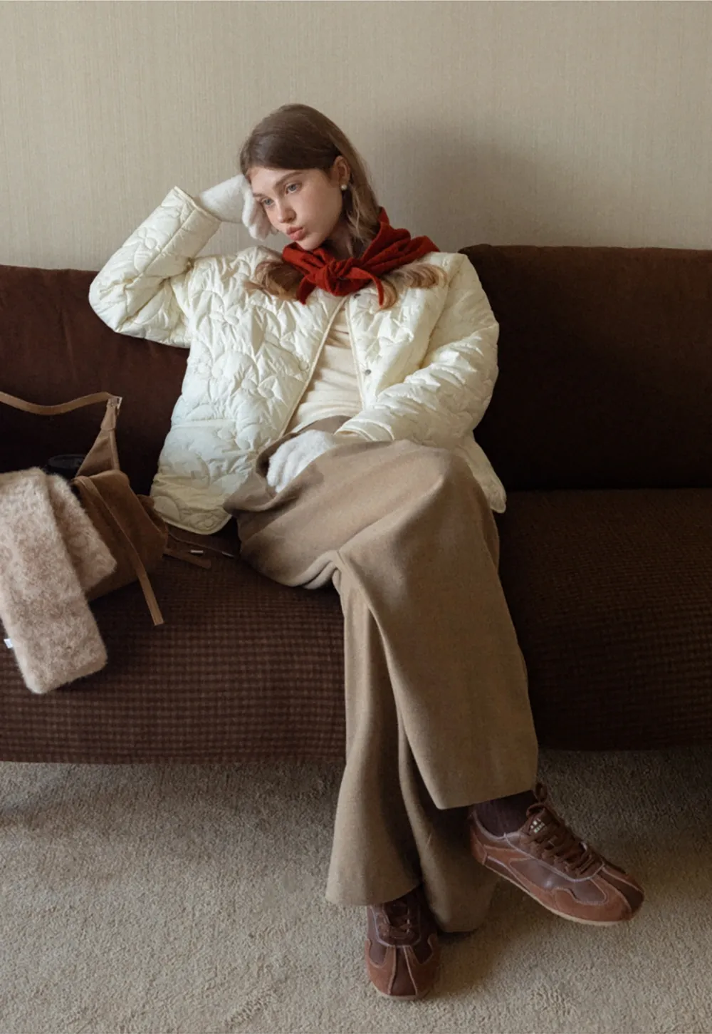 Round Neck Quilted Jacket Women Casual Outerwear