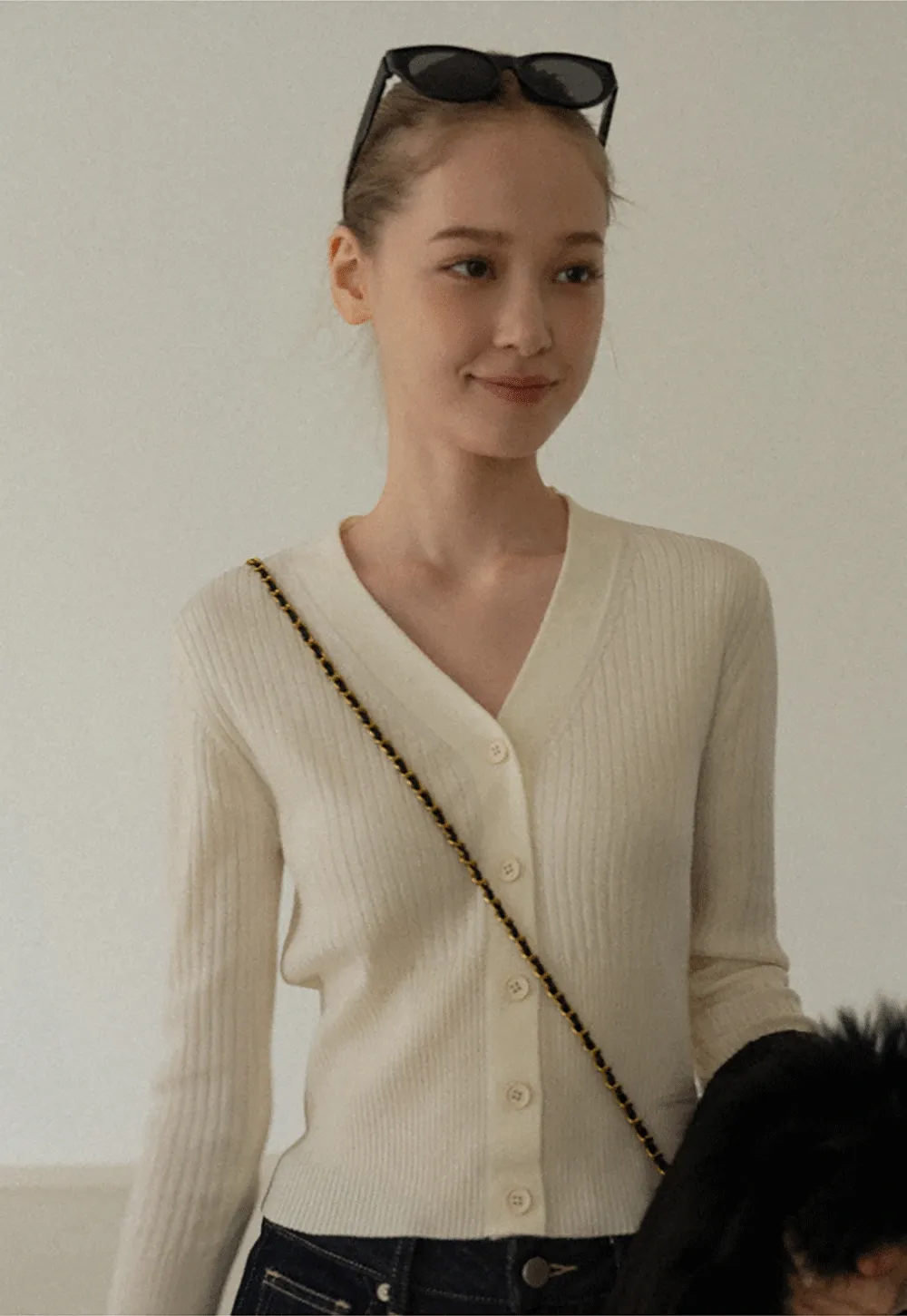 Women’s Ribbed V-Neck Cardigan with Button Detail