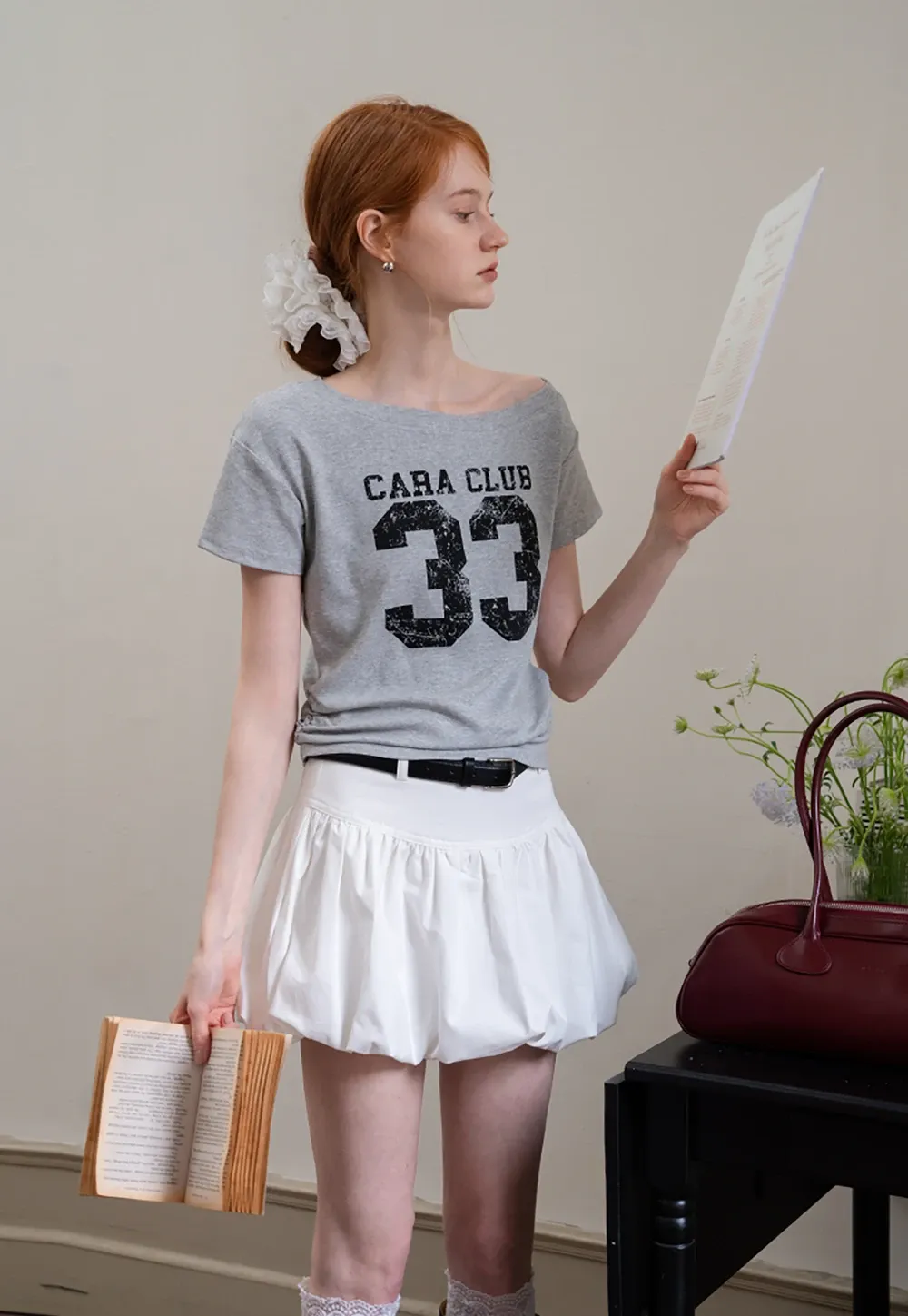 Graphic Off-Shoulder Ruched Tee