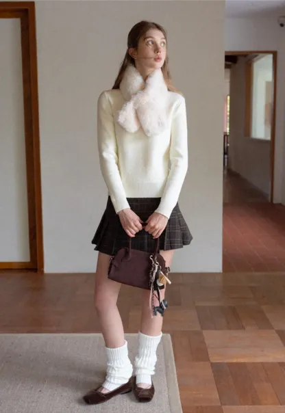 Womens Plaid Pleated Mini Skirt with Button Detail