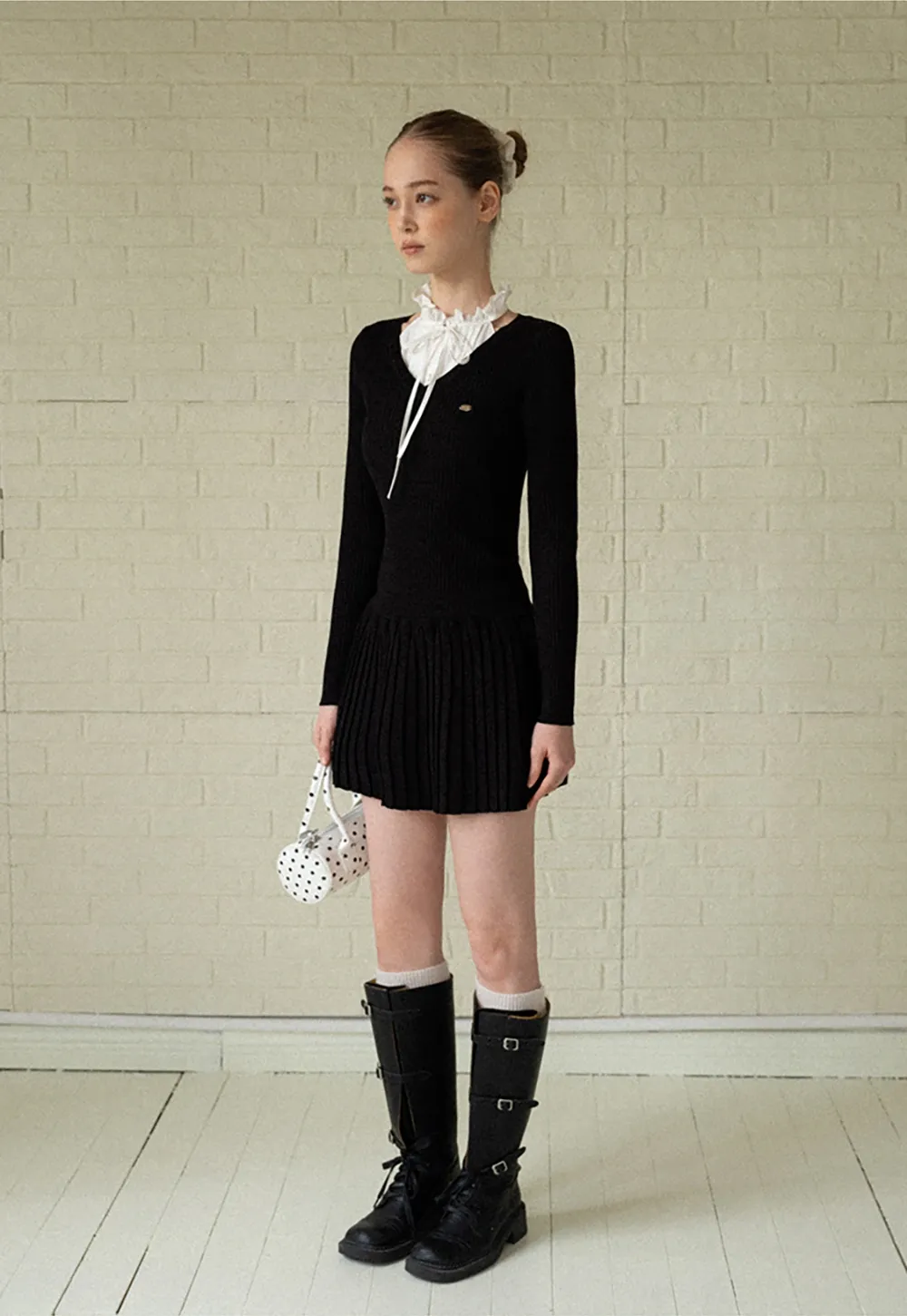 Women Elegant Pleated Skirt and Sweater Set