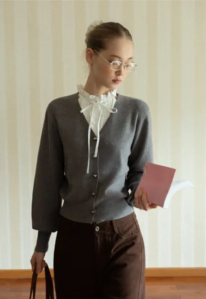 Women White Ruffle Collar Button-Down Crop Top