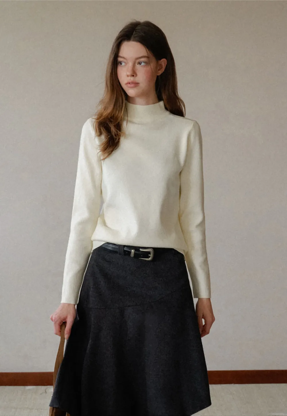 Asymmetric Wool-Blend Midi Skirt