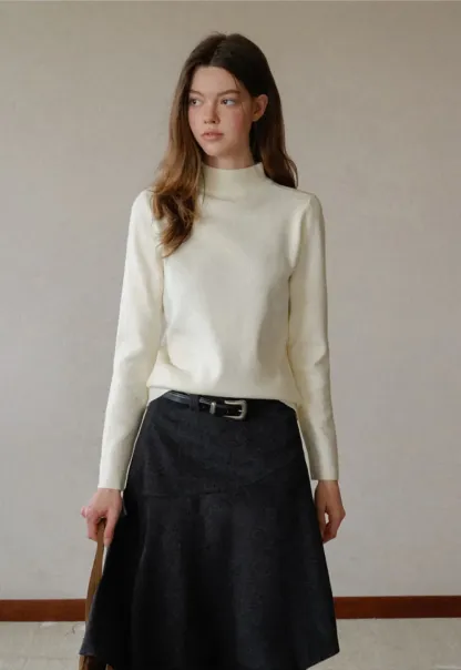 Asymmetric Wool-Blend Midi Skirt