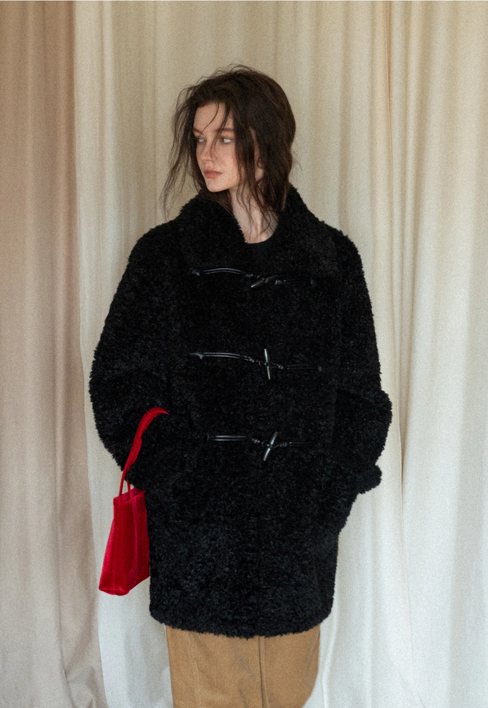 Women Fuzzy Toggle Coat Warm Winter Outerwear