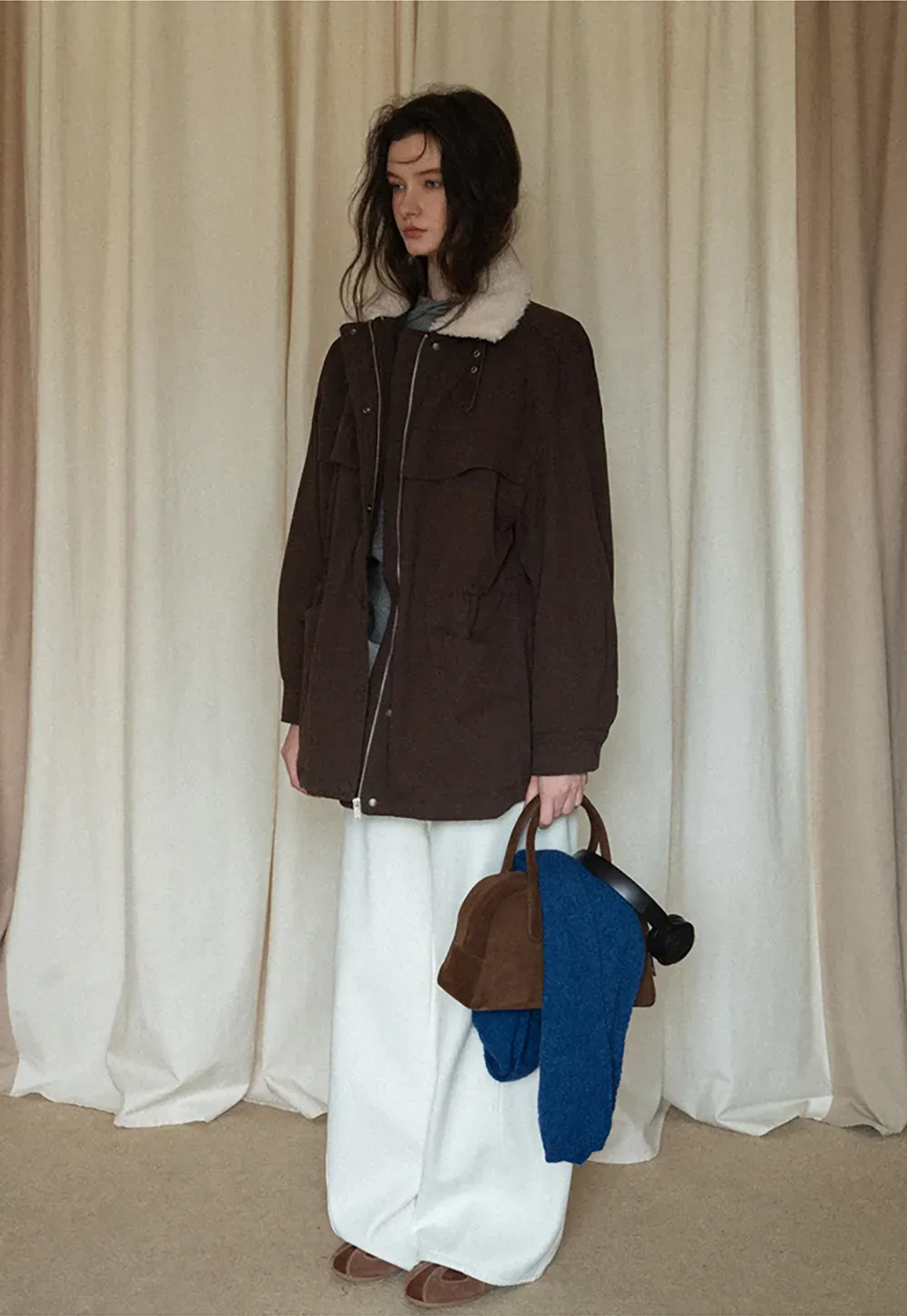 Faux Shearling Collar Utility Jacket