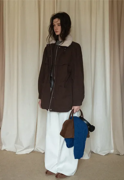 Faux Shearling Collar Utility Jacket