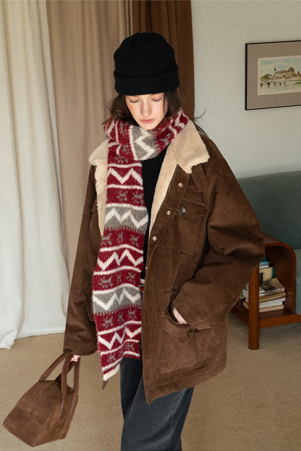 Stylish Fair Isle Patterned Long Knitted Scarf