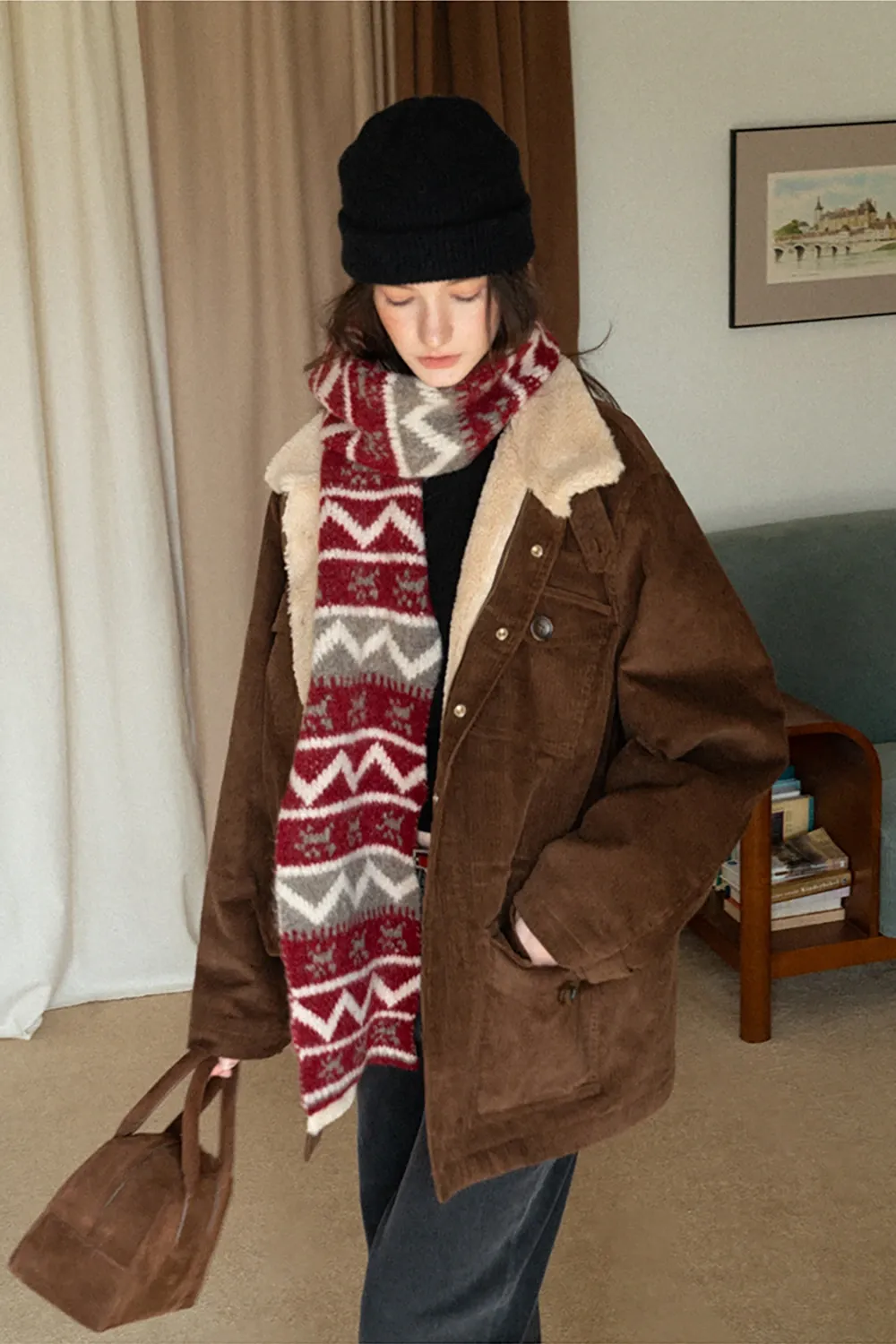 Stylish Fair Isle Patterned Long Knitted Scarf