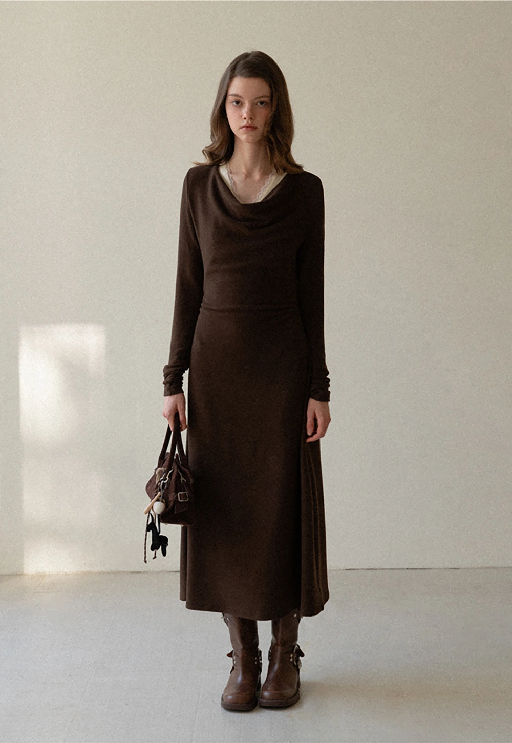 Women Elegant Cowl Neck Dress and Lace Camisole