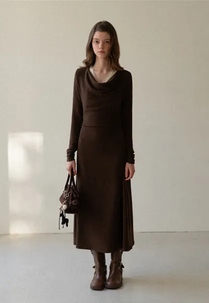 Women Elegant Cowl Neck Dress and Lace Camisole