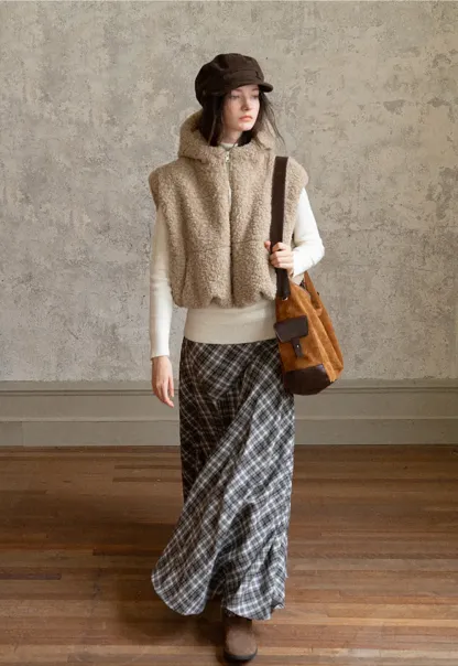 Faux Shearling Zip Vest in Beige