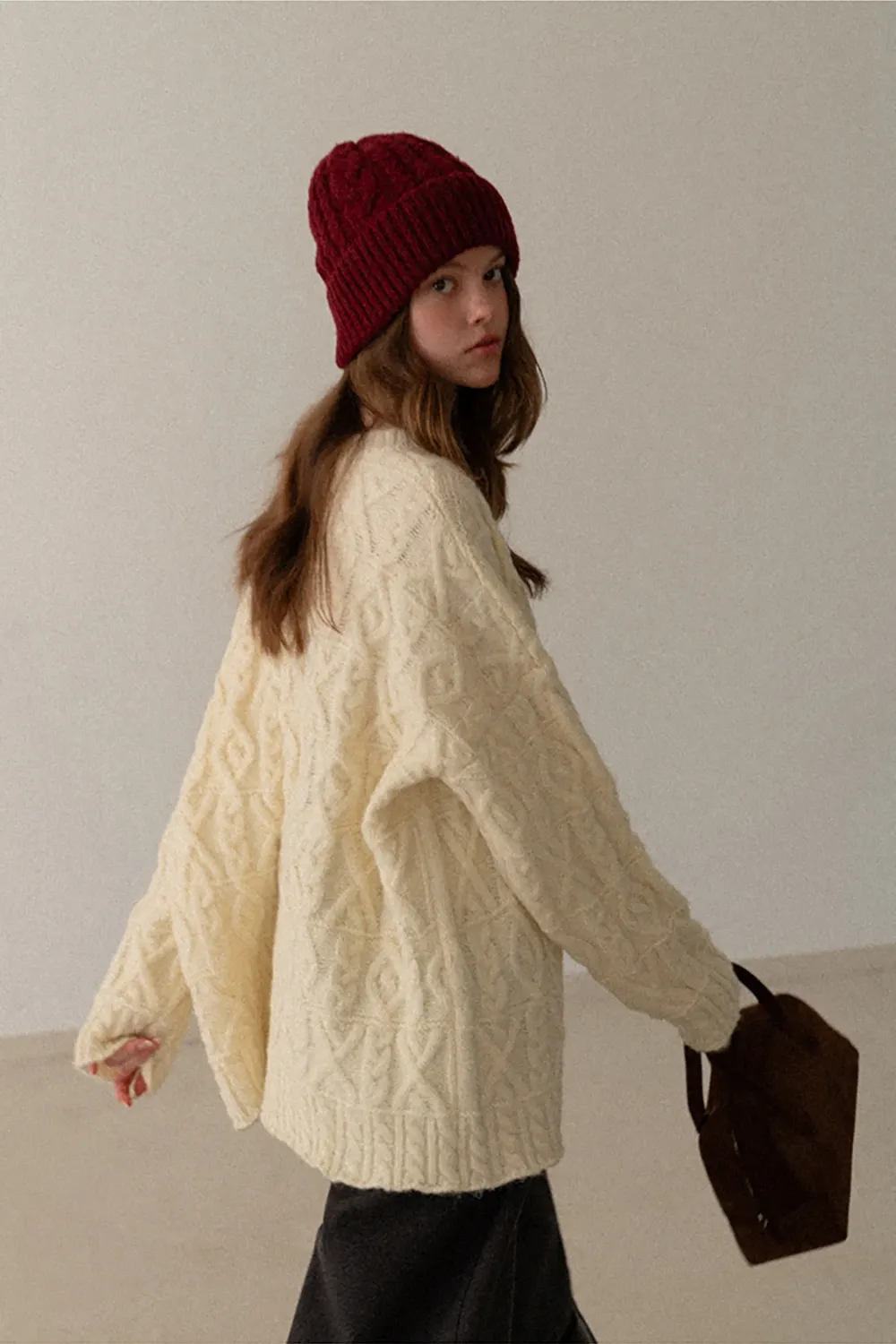 Cable Knit Diamond Pattern Sweater