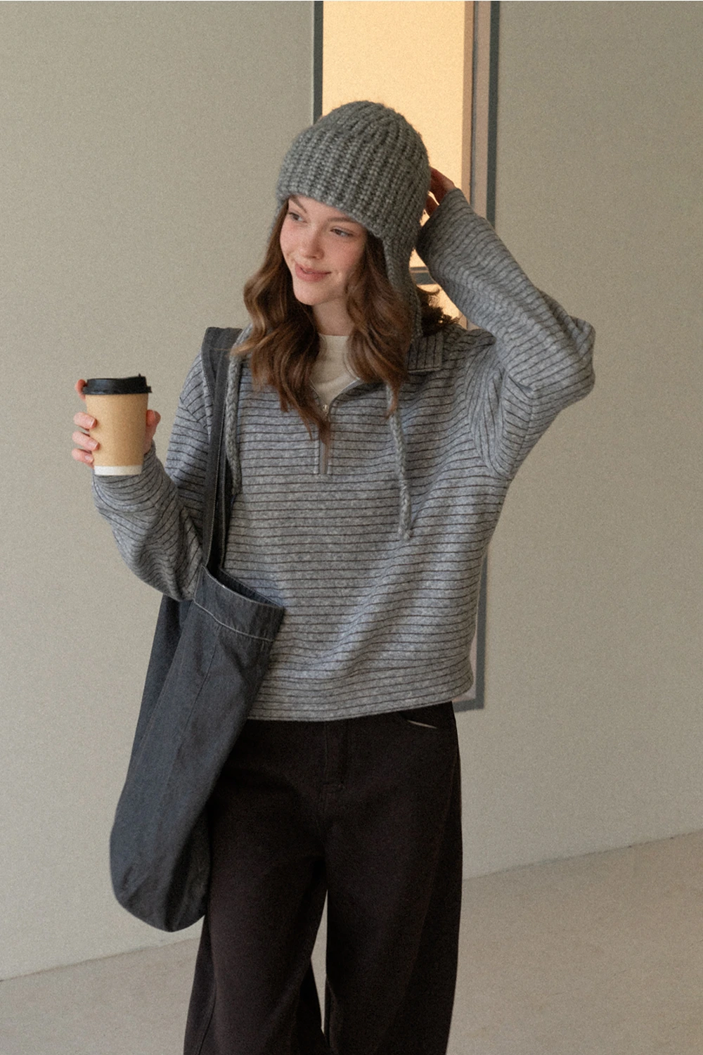 Loose Fleece-Lined Jeans with Tassel Belt