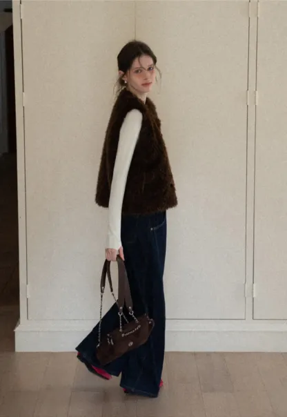 Elegant Faux Fur Vest with Buttons