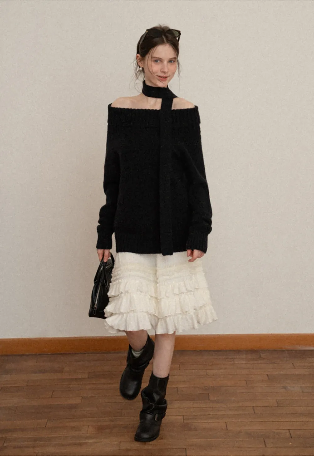 Women White Ruffled Skirt with Tiered Design