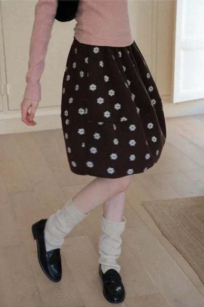 Floral Print Woolen Puff Skirt