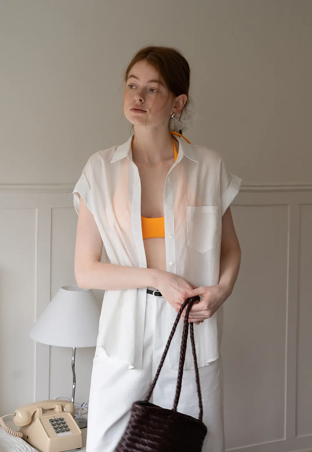Cap Sleeve Button-Down Shirt