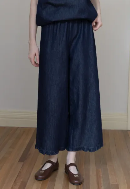 Sleeveless Denim Top and Wide-Leg Pants Set