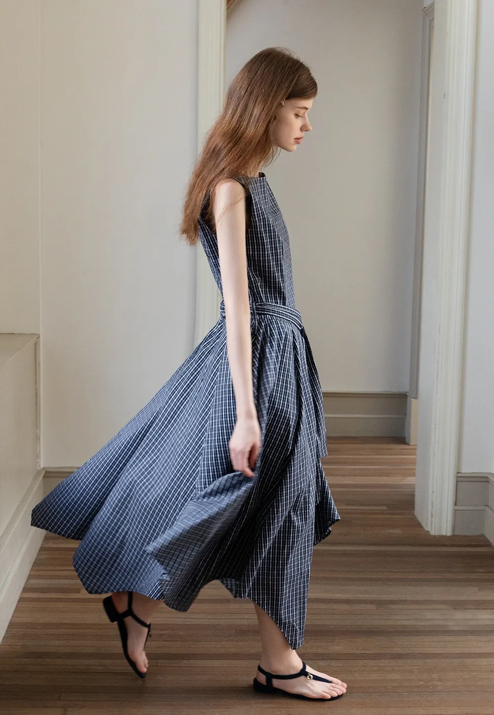 Sleeveless Gingham Belted Dress