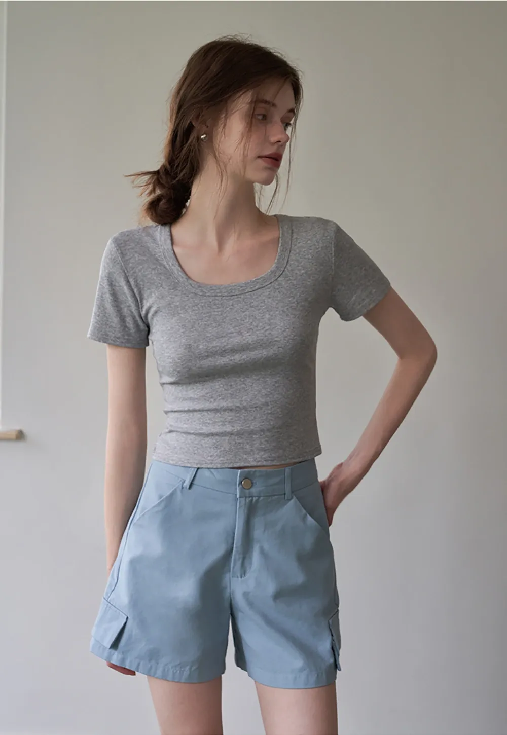 Women's Solid Square Neck Fitted T-Shirt And Tank Top