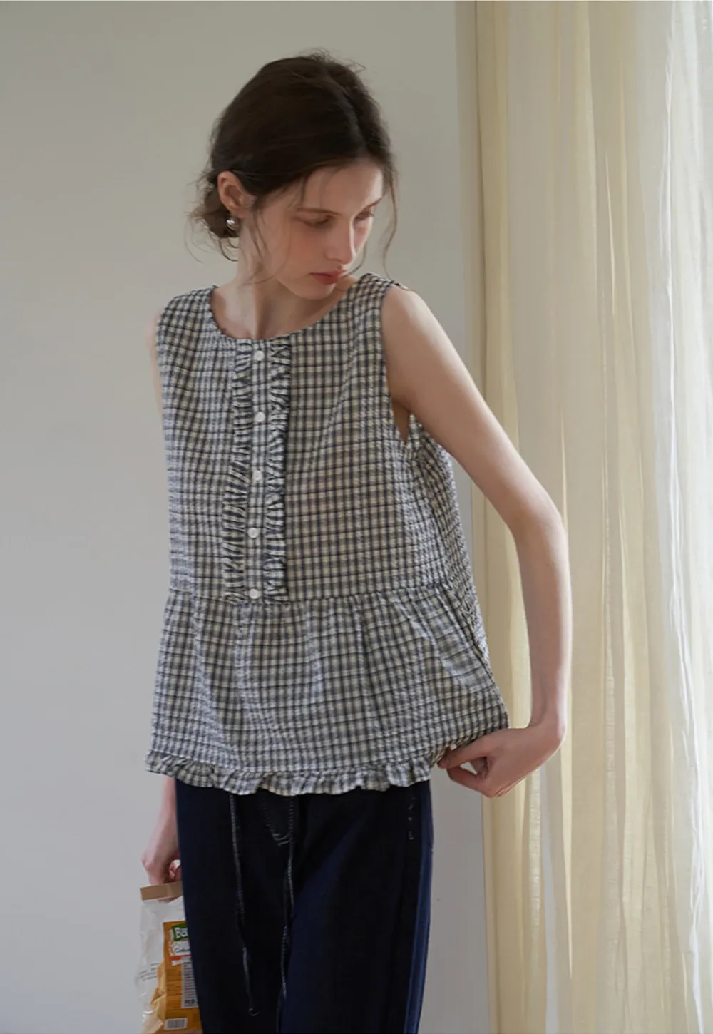 Vintage Gingham Sleeveless Blouse
