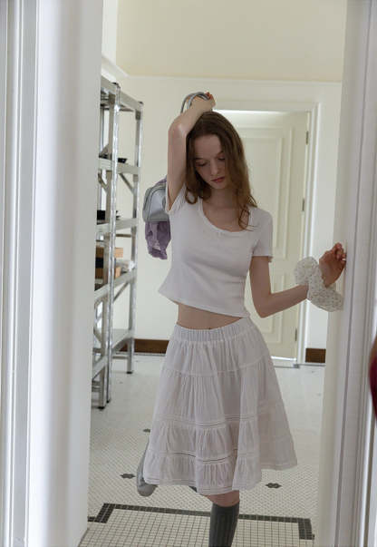 Square Neck Ribbed Tee with Bow Detail