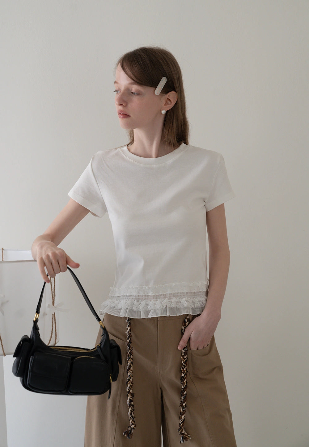 Lace Trim Fitted T-Shirt