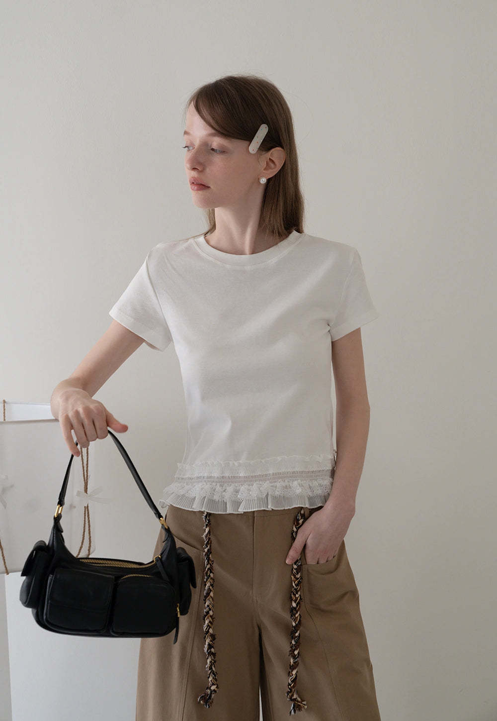 Lace Trim Fitted T-Shirt