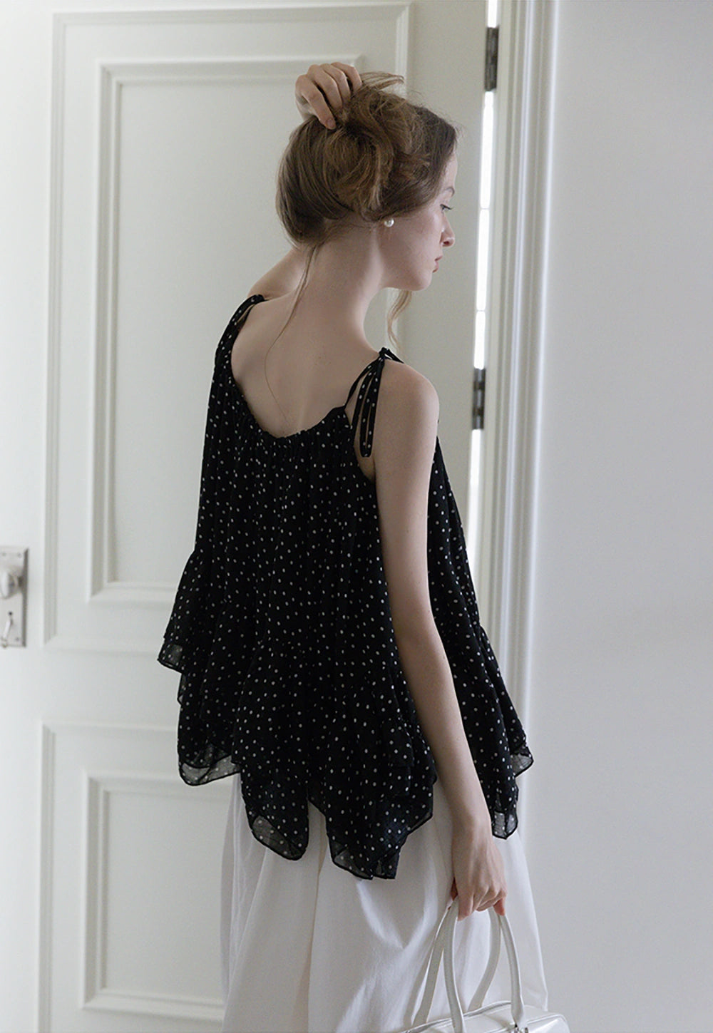 Polka Dot Ruffle Hem Cami Top