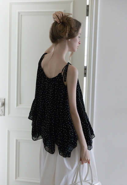 Polka Dot Ruffle Hem Cami Top