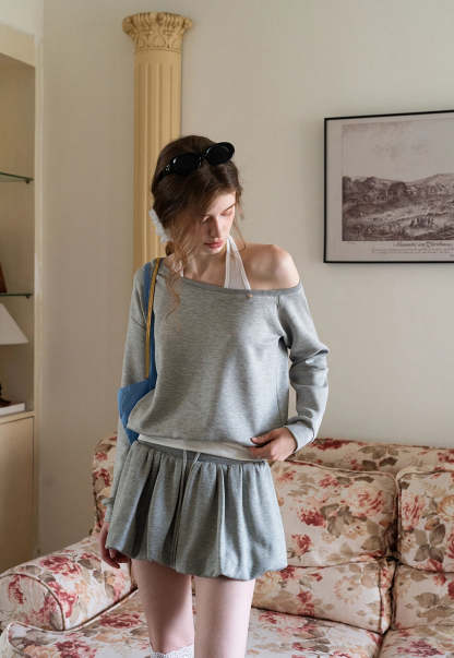 Off-Shoulder Sweatshirt with Built-in Tank Top