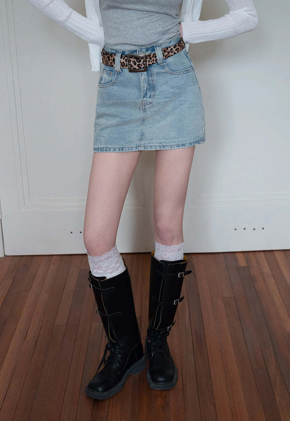 Women's Light Wash Denim Skirt Belt