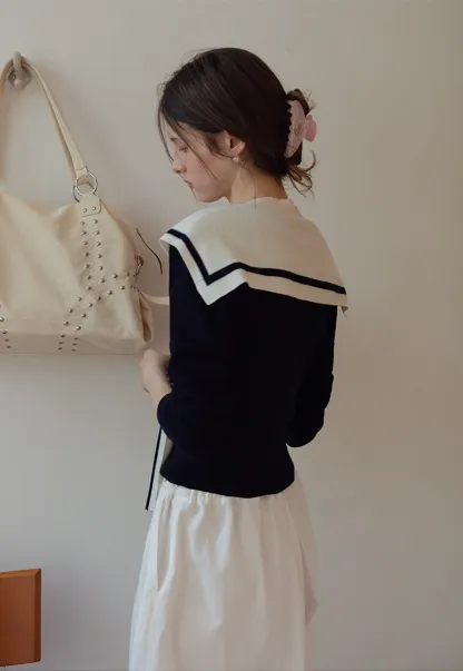 Sailor Tie Knit Long Sleeve Top