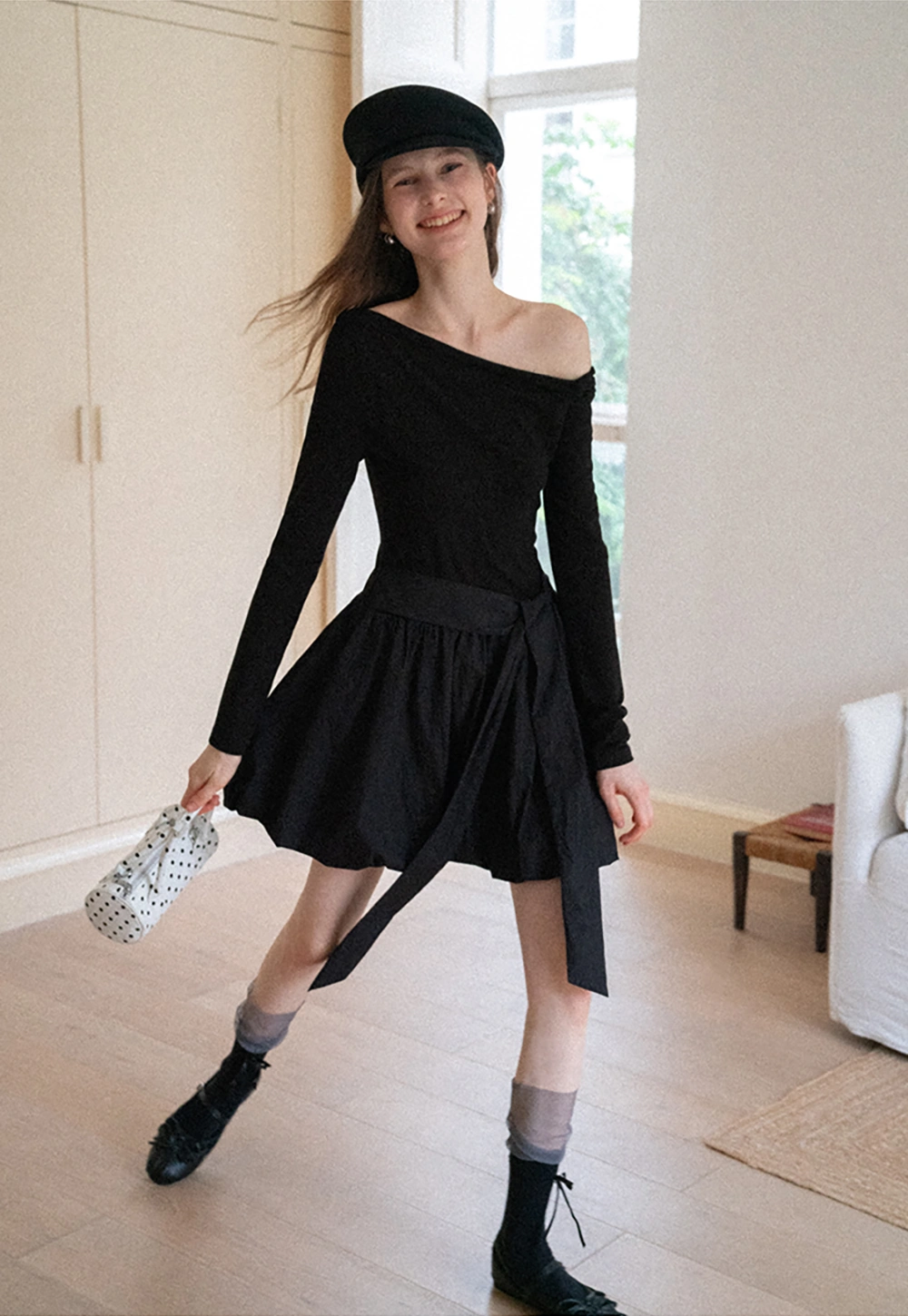 Women's Asymmetric Off-Shoulder Tie-Waist Mini Dress