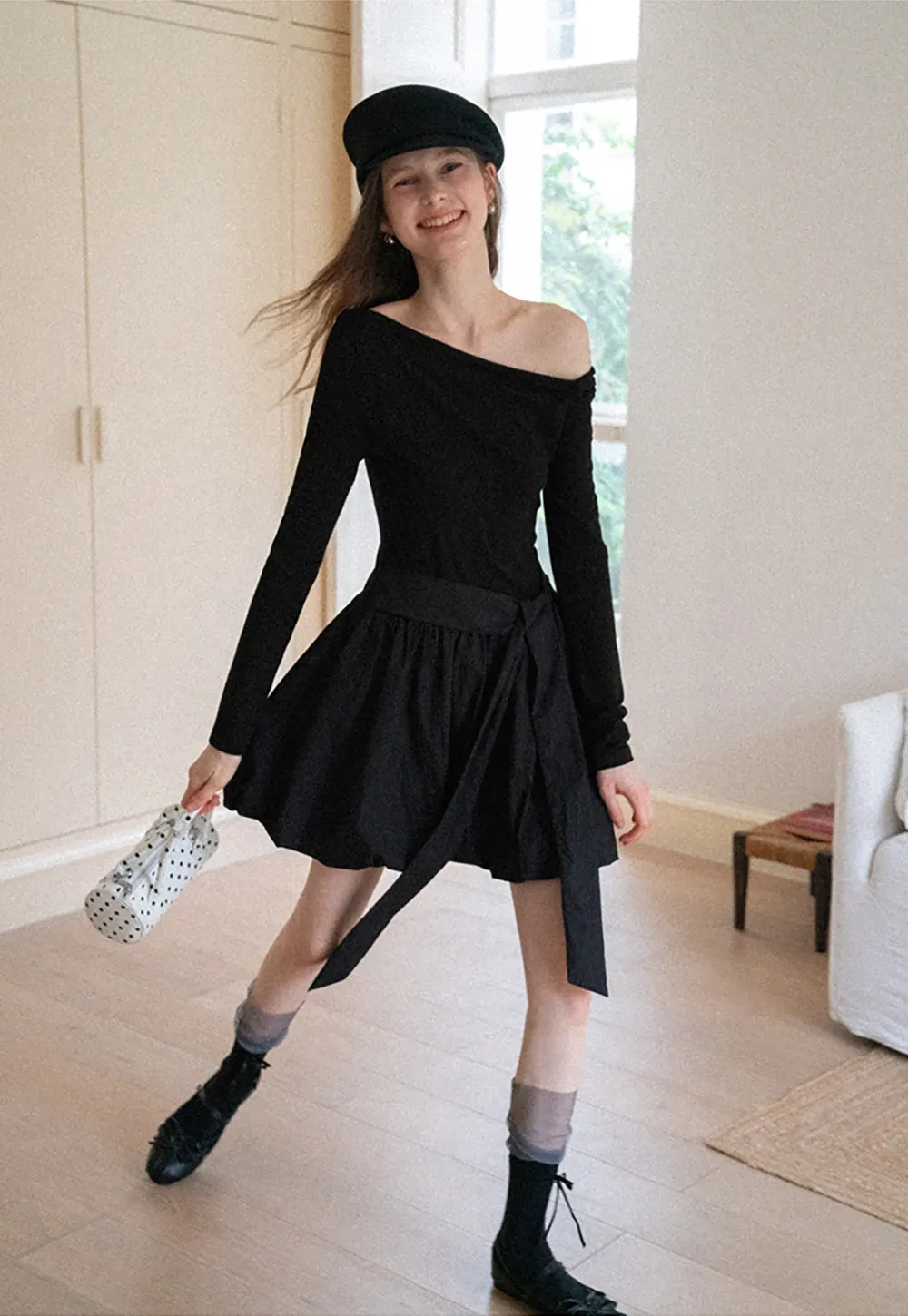 Women's Asymmetric Off-Shoulder Tie-Waist Mini Dress