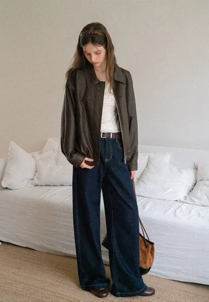 Women's Oversized Faux Leather Bomber Jacket