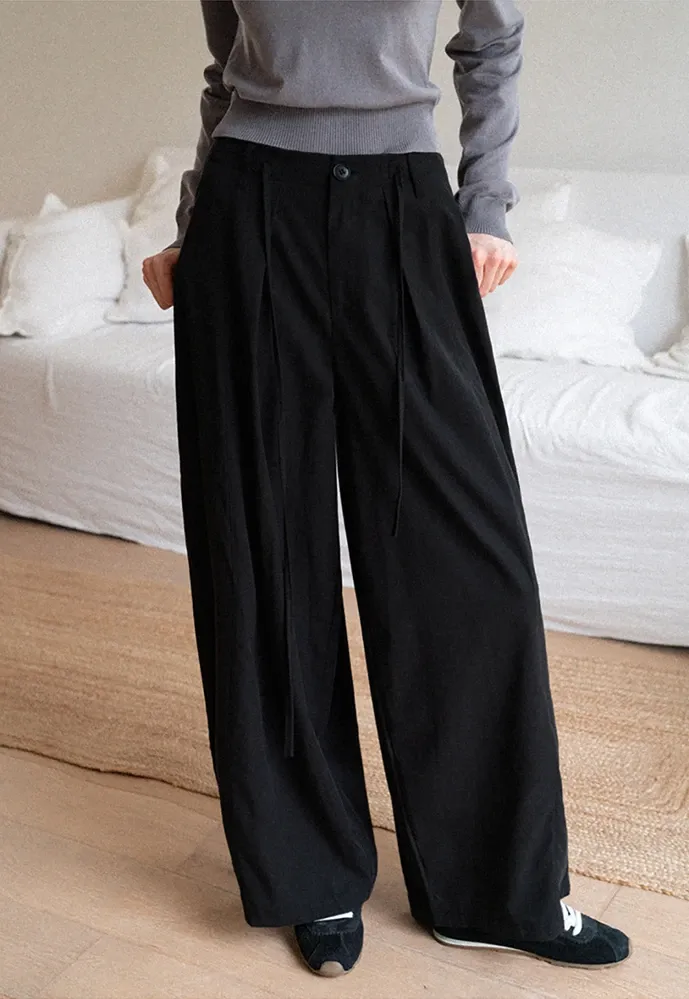 Tie-Waist Pleated Wide-Leg Pants