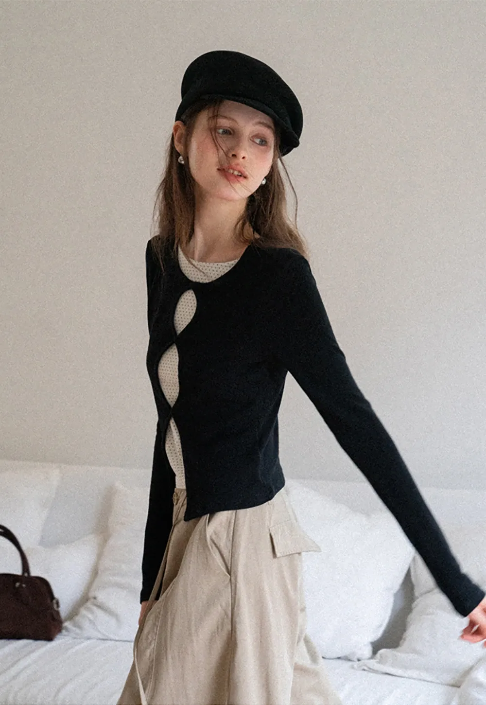 Women's Cut Out Front Long Sleeve Top