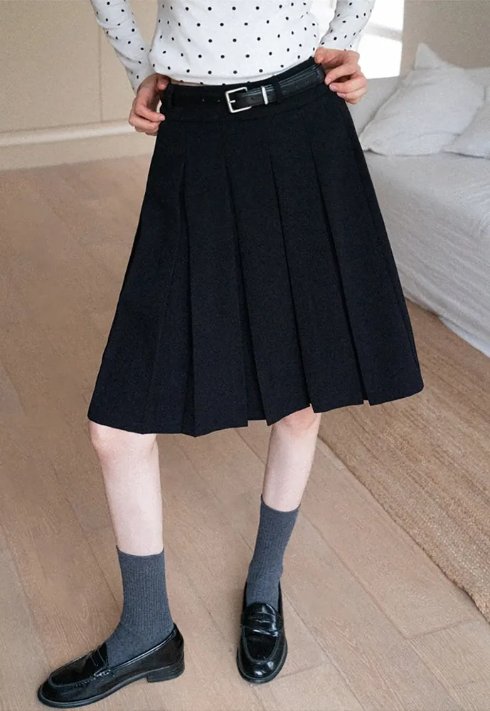 Belted Pleated Mini Skirt