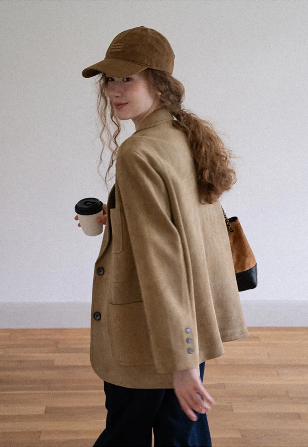 Faux Suede Blazer Jacket for Women with Pockets